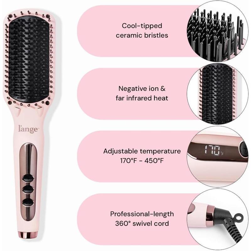 L'ANGE HAIR Le Vite Straightening Brush | Heated Straightener Flat Iron for Smooth, Anti Frizz Hair | Dual-Voltage Electric Brush Straightener | Hot Brush for Styling