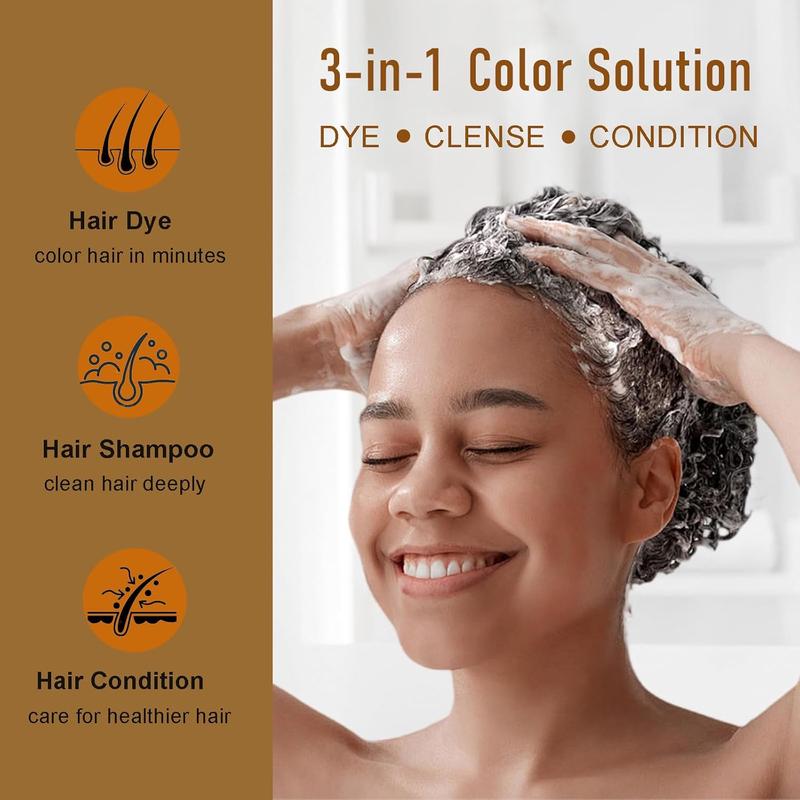 Instant 3-in-1 Hair Dye Shampoo - 99% Gray Hair Coverage, Herbal Ingredients, Long-Lasting, Easy-to-Use, Multiple Colors Available for Men & Wome Haircare