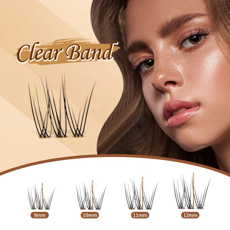 FEEGO Natural Lash Clear Band Cotton Band Clusters DIY 168 Pcs C Curl 9-12mm Eyelashes Extensions Wispy Individual Cluster Lashes Extension