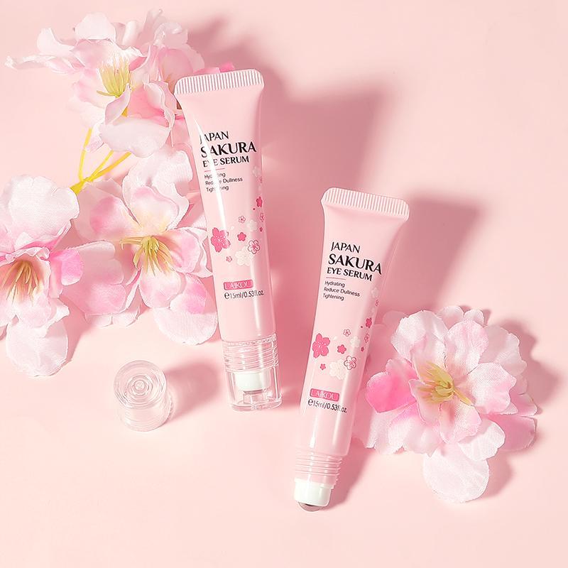 15ml Comfort Natural Sakura Extract Eye Serum & Eye Roller, 1 Count Skincare Eye Nourishing Cream for under Eye Treatment, Facial Detailing Beauty Makeup Cosmetic Tool