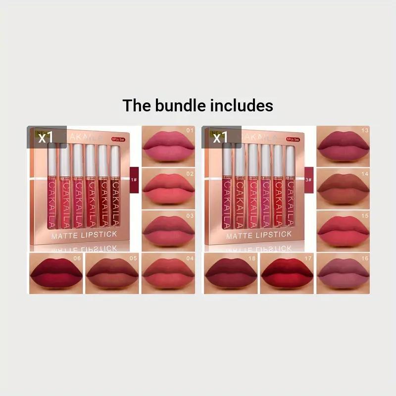 Long-lasting Matte Liquid Lipstick Set, 6 Counts set Waterproof Lip Gloss, Suitable for All Skins, Girls and Women Makeup Accessories