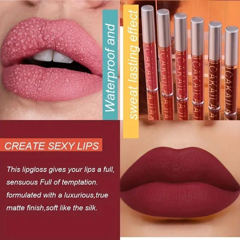 Long-lasting Matte Liquid Lipstick Set, 6 Counts set Waterproof Lip Gloss, Suitable for All Skins, Girls and Women Makeup Accessories