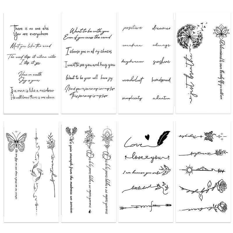 Flower & Letter Pattern Temporary Tattoo Sticker, 8 Counts set Waterproof Fake Tattoo Sticker, Body Art Fake Tattoos, Party Decoration, Hand Tattoos Men, Tattoos for Women