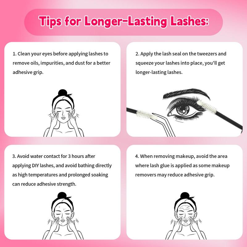 Mixed Length D Curl Cluster False Eyelashes with Lash Bond & Seal & Remover & Tweezers, 1 Box DIY Eyelash Extension Kit, Summer Makeup, Christmas Gift