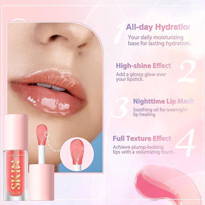 LANGMANNI Moisturizing Lip Oil,No-Sticky Lip Gloss Lip Balm Lip Care,Fruit Flavoured Lip Oil For Dry Lip's Moisturizing Hydrating And Nourishing ((Cherry))