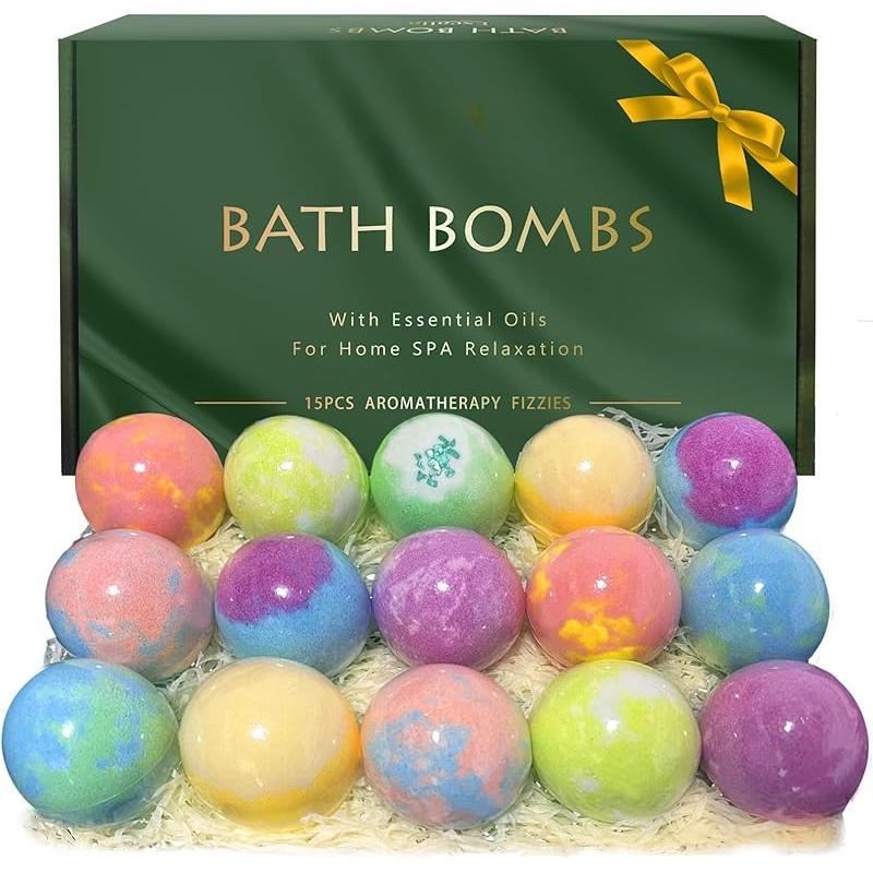 Bath Bombs for Women Gift Set, 15 Pcs Handmade Bubble Bathbombs, Shea & Coco Butter Dry Skin Moisturize, SPA Relaxing Gifts for Women & Men, Her, Girls, Wife, Birthday