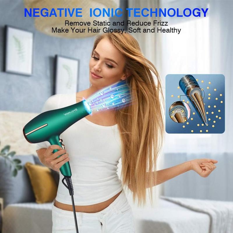 Pro Ionic Salon Hair Dryer, Blow Dryer, 2000 Watt with AC ,Quick Drying Hairdryers Diffuser Fast Dryer Lightweight  Soft Touch  -Green &