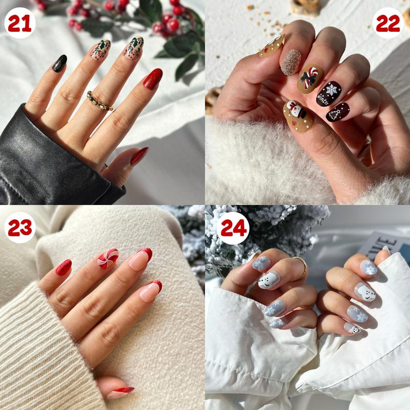 Hotpress Nailco Christmas Press On Nails - 24 Sizes Set with Application Kit