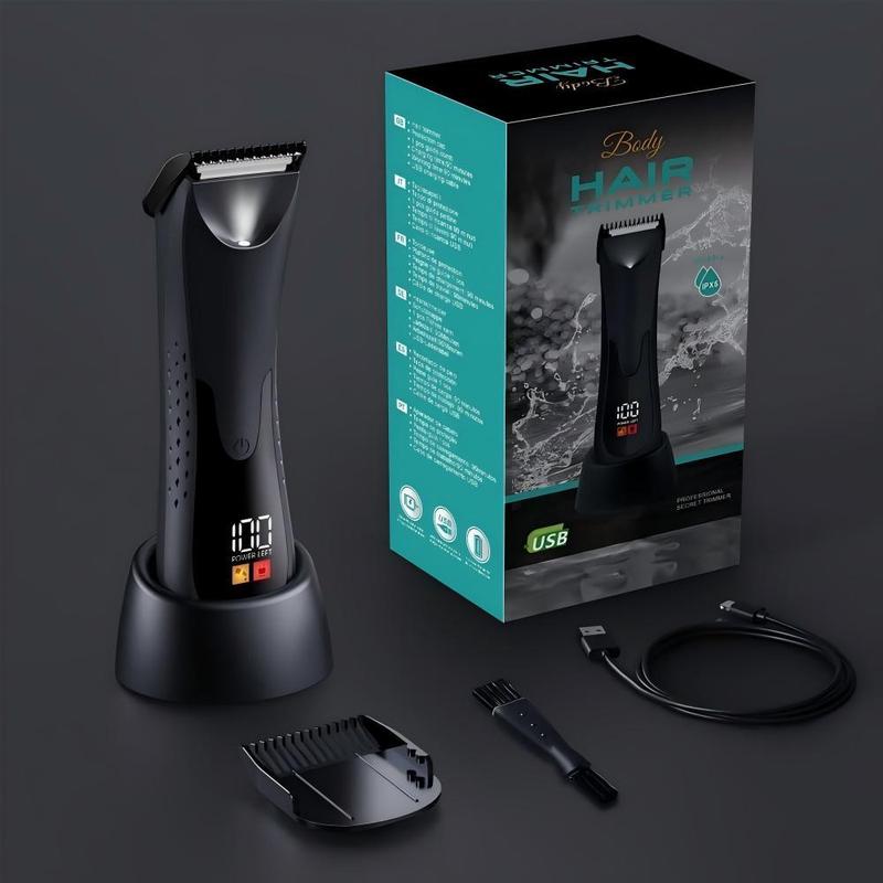 Electric Hair Trimmer with LCD Display, 1 Box IPX7 Waterproof Body Groomer for Pubic Body Groin Grooming, USB-C Charging Hair Removal Tool for Men