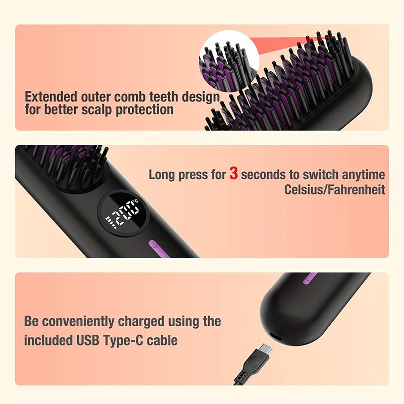 Portable Cordless Straightener Brush, 2 in 1 Curling & Straightening Hair Iron, USB Rechargeable Hair Iron for Home Office School Or Travel Comfort dry hair