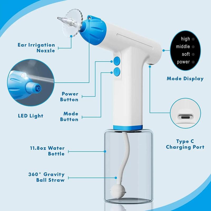 Comfort Ear Wax Removal Tool, Ear Cleaning Kit with 4 Pressure Modes, Ear Wax Cleaner Kit, Durable Safe & Effective Ear Irrigation Flushing System, Ear Cleaner, Summer Gifts, Ear Cleaner Machine Water, Ear Wax Flush Kit, Christmas Gift