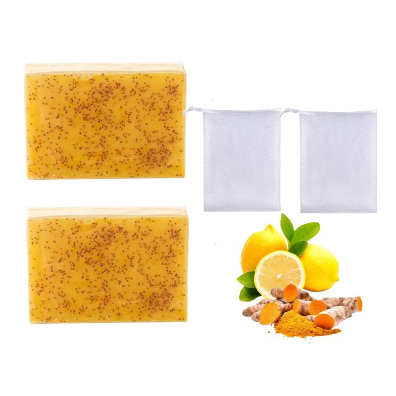 Turmeric & Kojic Acid Soap – Natural Skin Care with Lemon for Flawless Body Wash & Facial Cleanser, Repairs Skin, Enhances Comfort & Even Tone – Includes Soap Saver Bag