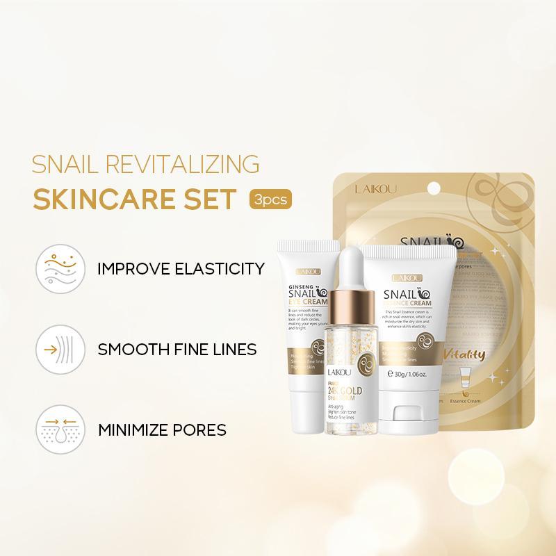 Hydrated Snail Facial Skin Care Kit, 3 Counts set Including Facial Cleanser & Eye Cream & Serum for Improve Skin Elasticity, Moisturizing Skin Care Kit, Cruel Summer, Birthday Gift for Her, Skincare Products, Christmas Gift