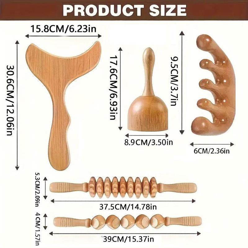 Wooden Massager Set, 6 Counts set Manual Massage Tool for Body Relaxation, Professional Massage Tool for Home & Spa