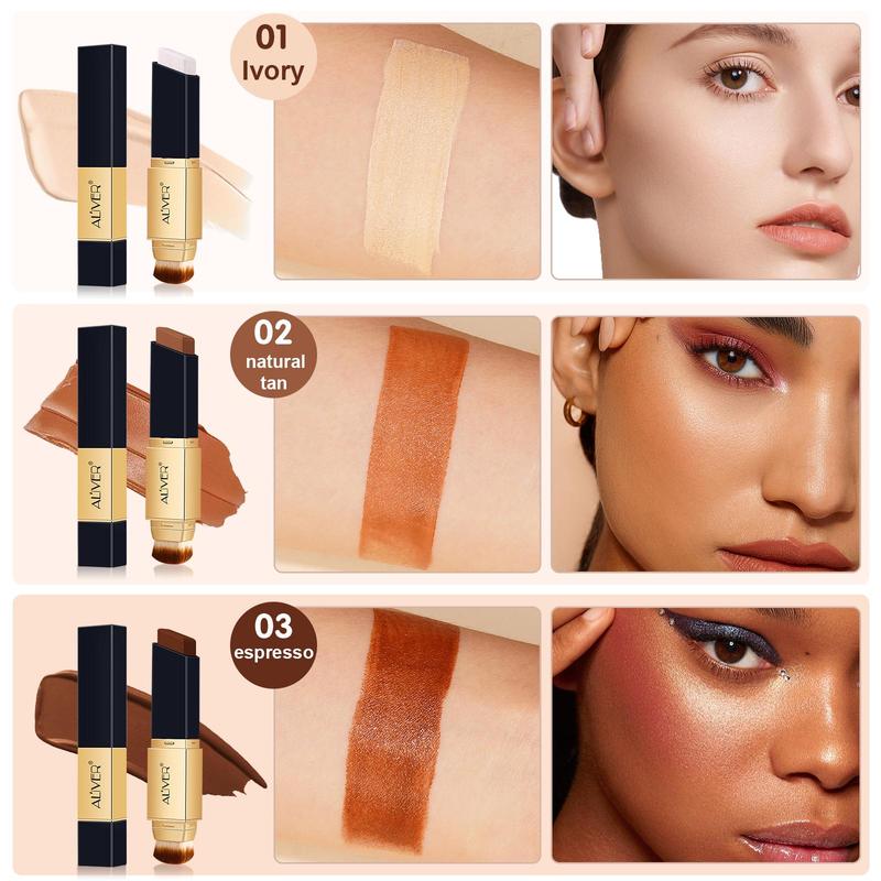 New Arrival: Aliver 2-in-1 Color Changing Concealer & Foundation Stick with Brushes – Long-Lasting Full Coverage Makeup, 3 Shades