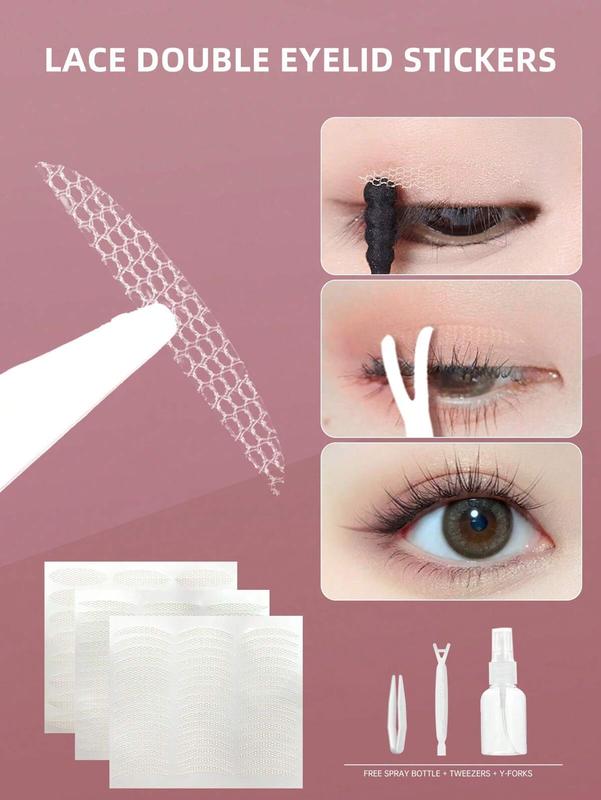 MoFaMeiRen 624pcs Double Eyelid Tape, Invisible Eyelid Tape Lifting Strips & 25ml Spray Bottle, Net Lace Eyelid Stickers, Water-Activated Eyelid Tool For Natural, Traceless, Strong & Long-Lasting Flesh-Coloured Double Eyelids