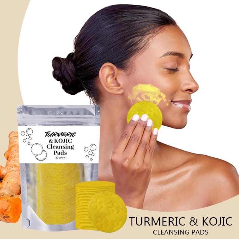 HECMOKS 2-Pack Turmeric Cleansing Pads with Kojic Acid,Curcumin Cotton Pads for Face, Target Dark Spots, Exfoliating, Deep Cleansing, Gentle Skin Care