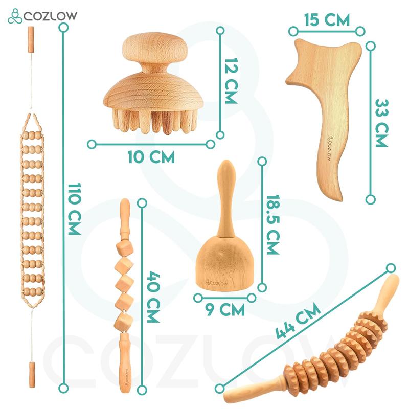 COZLOW 6-in-1 Wood Therapy Massage Tools, Professional Maderoterapia Kit for Body Shaping & Sculpting, Lymphatic Drainage Massage Rollers w Wooden Cup & Scraper for Reducing Cellulite Appearance