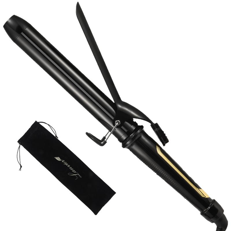 Lanvier 1.25 Inch Curling Iron, Extra Long Barrel 1 1 4 Inch Curling Iron for Medium & Long Hair up to 450°F Worldwide Dual Voltage Hair Curler for Traveling, Hair Waving Style Tool – Black