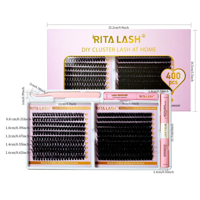 Mixed Length D Curl Cluster False Eyelashes with Lash Bond & Seal & Remover & Tweezers, 1 Box DIY Eyelash Extension Kit, Summer Makeup, Christmas Gift