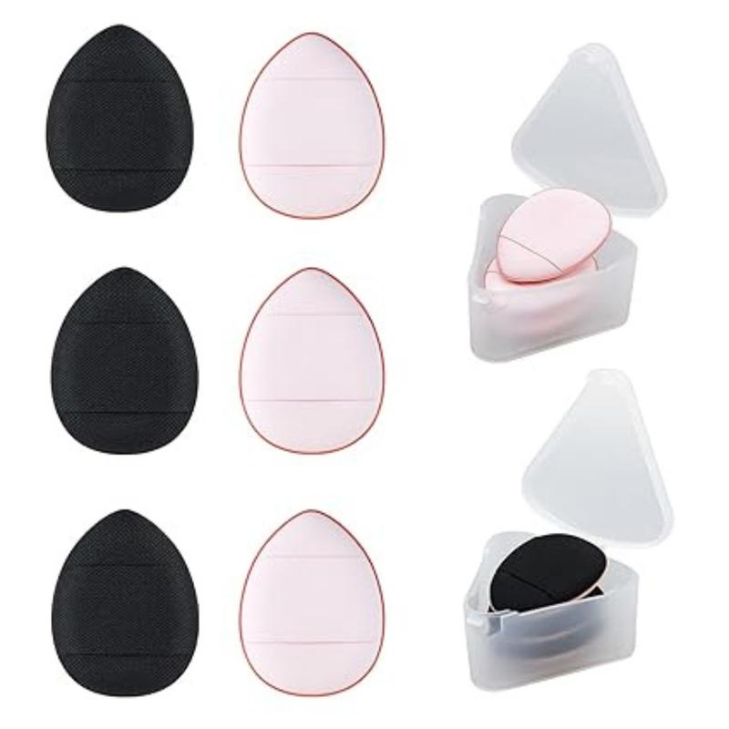 6Pc Mini Finger Powder Puff, Drop-Shaped Makeup Sponges for Foundation, Reusable Loose Powder Puffs with Small Case for Women&Girls and Makeup Setting Wet & Dry(Black+Pink）