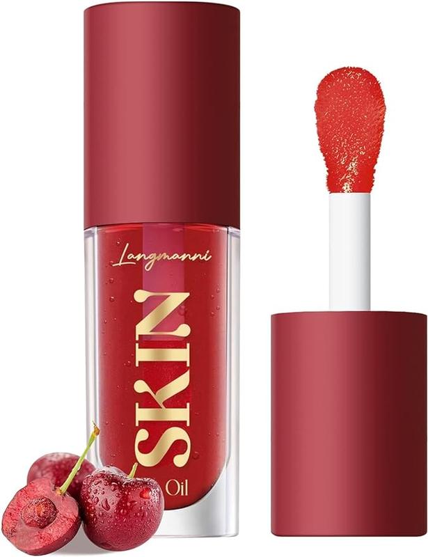 LANGMANNI Moisturizing Lip Oil,No-Sticky Lip Gloss Lip Balm Lip Care,Fruit Flavoured Lip Oil For Dry Lip's Moisturizing Hydrating And Nourishing ((Cherry))