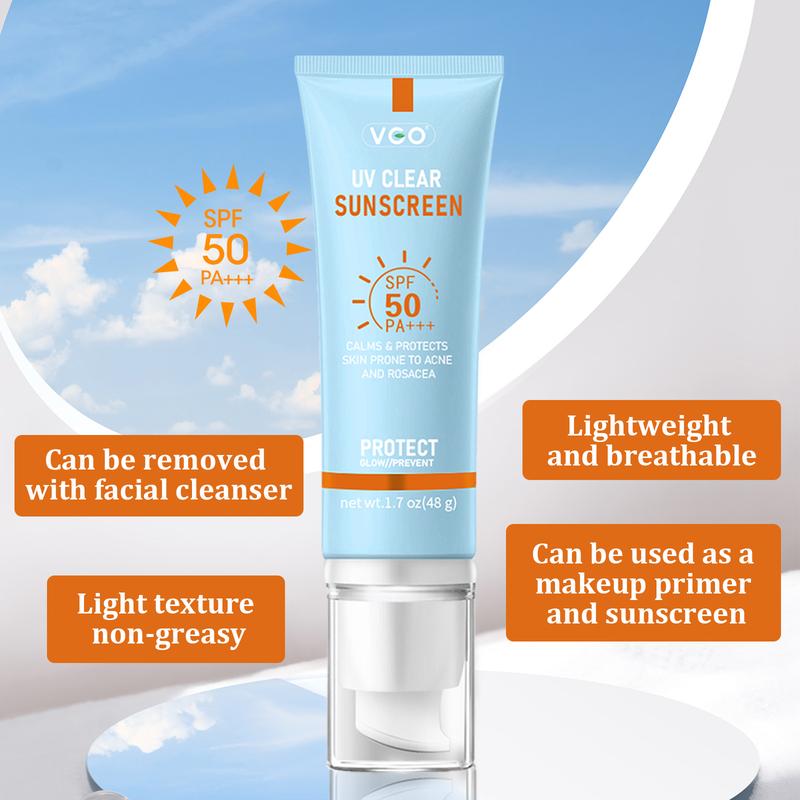 VGO Moisturizing Sun Cream SPF 50 PA+++ 48g Facial Skincare Sunscreen Makeup-A1 Lightweight Radiant Case Lactic Radiance Comfort