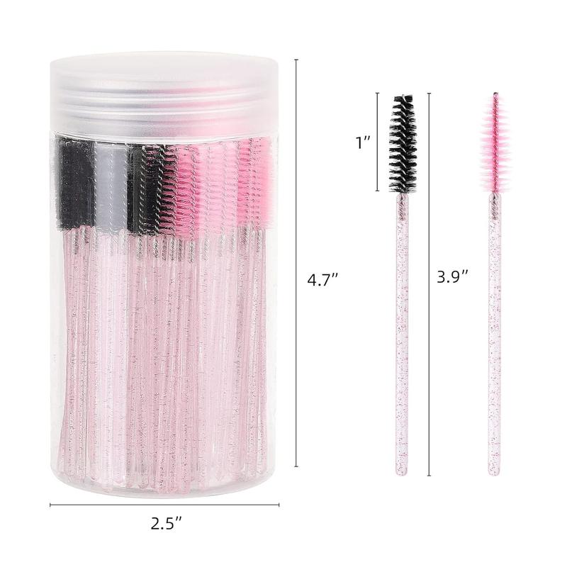 100 Pcs Disposable Spoolie Wands for Eyelash Extensions, Crystal Eyebrow Brushes with Container, Pink and Black Lash Brushes