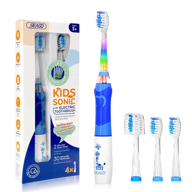 Seago Electric Toothbrushes  for Kids Childrens Battery Toothbrush with Timer Colorful Flashing Light 4 Brush Heads for Childs