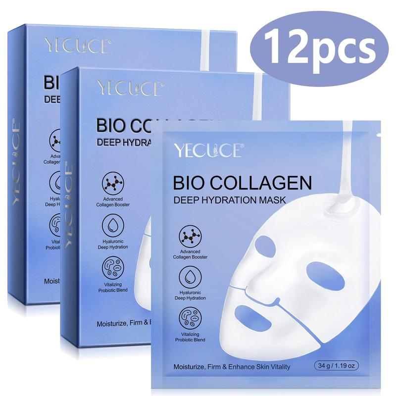 Collagen Deep Hydration Mask, 12pcs set Moisturizing Brightening Facial Mask, Nourishing The Skin, Skin Care Products for Women & Men