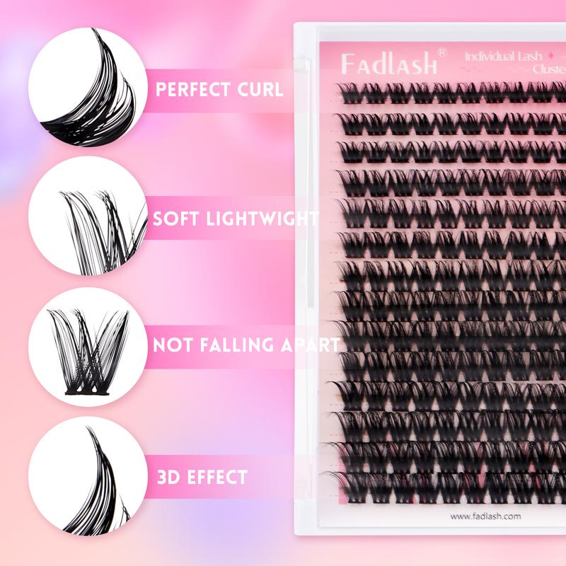 FADLASH DIY Lash Extensions Kit Waterproof Individual Lash Clusters for DIY Eyelashes at Home Cosmetic Makeup Remover