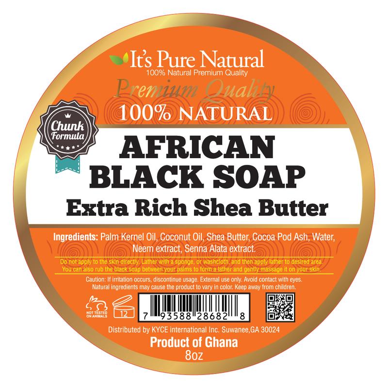 It's Pure Natural African Black Chunk Soap 8oz with Extra Rich Shea Butter Raw Soap for Face & Body Body Care Body Wash