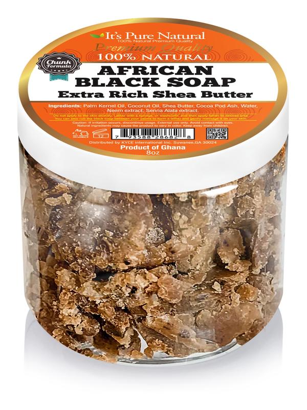 It's Pure Natural African Black Chunk Soap 8oz with Extra Rich Shea Butter Raw Soap for Face & Body Body Care Body Wash