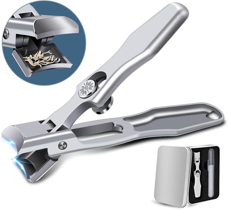 2024 Upgrade Nail Clippers - Large Wide Jaw Opening Toe Nail Clippers for Seniors, Kid, Heavy Duty Stainless Steel No Splash Fingernail Clipper Cutters Long Handle with Catcher