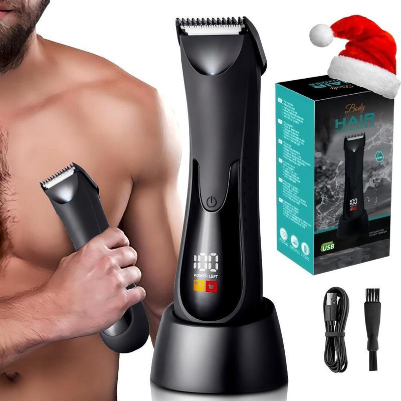 Electric Hair Trimmer with LCD Display, 1 Box IPX7 Waterproof Body Groomer for Pubic Body Groin Grooming, USB-C Charging Hair Removal Tool for Men