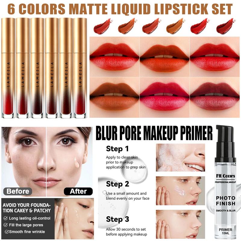 All in One makeup kit, includes Naked eyeshadow, liquid foundation, CC Cream, lipstick set, mascara, makeup brush, makeup sponge, eyebrow powder, eyebrow soap, eyeliner stamp, primer, contour stick, cosmetic bag changzu