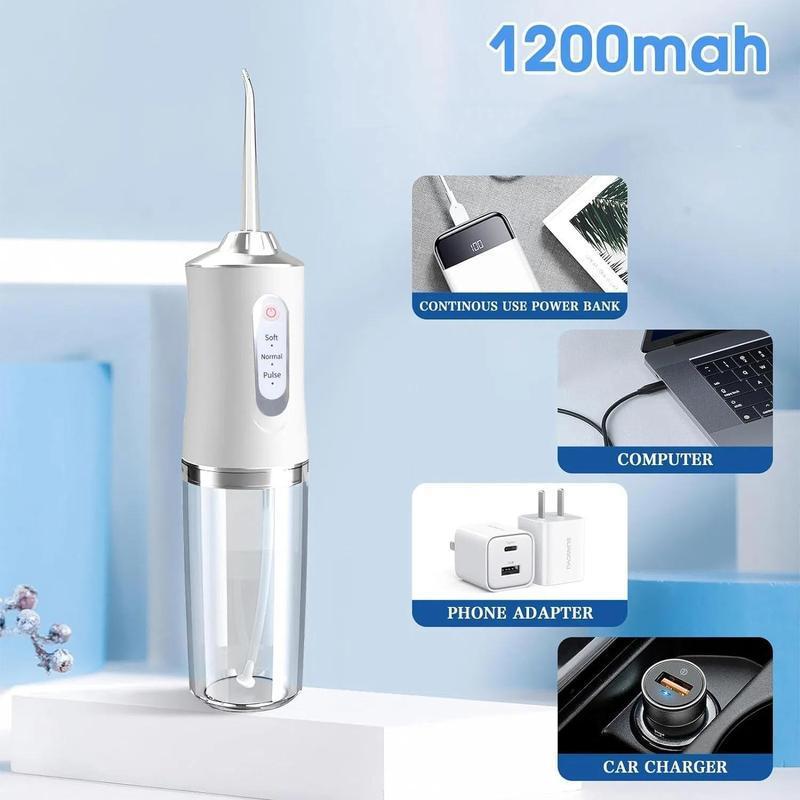 Rechargeable Oral Irrigator, 1 Box Portable Water Flosser with 3 Modes & 4 Replacement Heads, Water Flosser for Travel, Home Braces & Bridge Care for Christmas Gift