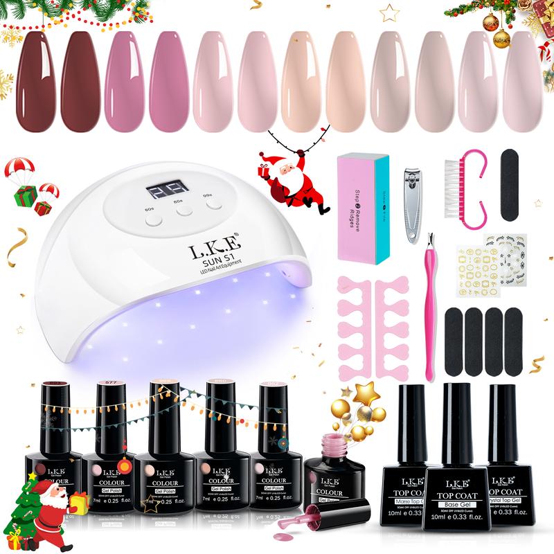 LKEnail Gel Nail Polish Kit with Professional UV Nail Lamp 6 Colors Classic Gel Nail Kit Soak off Nail Polish Gel Set with Base Matte Glossy Top Coat Nail Art Decorations Manicure Tools DIY Salon Christmas Gifts