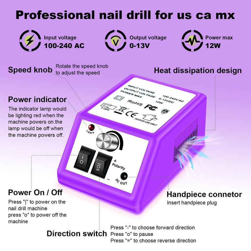 Professional Electric Nail Drill Machine Nails File Electric Nail Drill Kit Low Noise Vibration with 156pcs Sanding Bands for Acrylic Nail Drill Gel Art Remover Polisher Manicure Pedicure