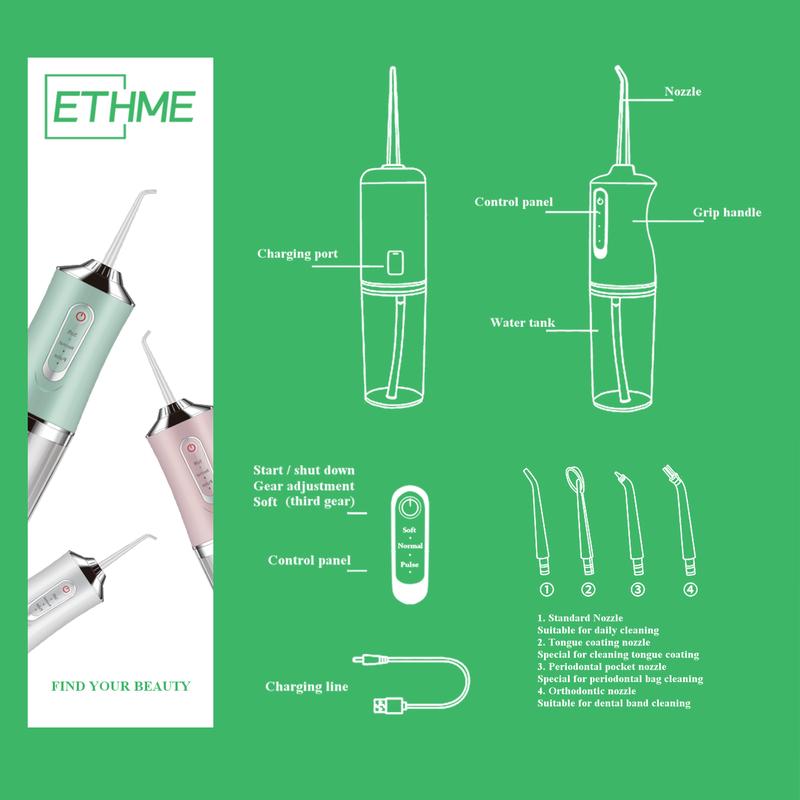 ETHME Christmas Gift Rechargeable Portable Burst Pink Water Flossers for Teeth Rechargeable Powerful Oral Irrigators Rinse Cordless Tooth Cleaning