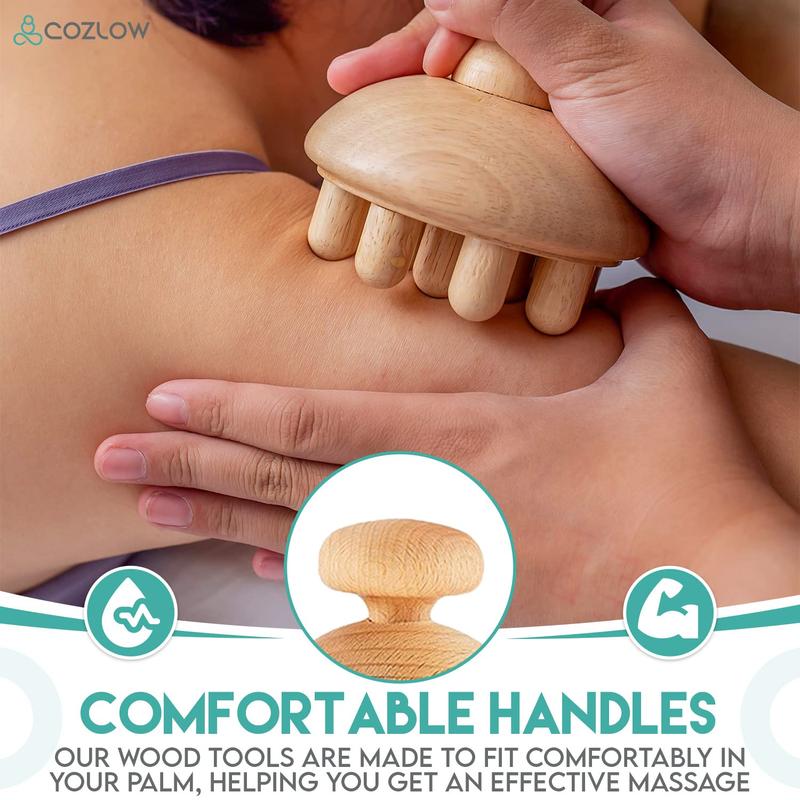 COZLOW 6-in-1 Wood Therapy Massage Tools, Professional Maderoterapia Kit for Body Shaping & Sculpting, Lymphatic Drainage Massage Rollers w Wooden Cup & Scraper for Reducing Cellulite Appearance