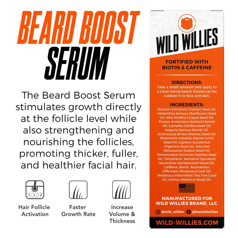 Wild Willies Beard Growth Serum - Natural Enhancer with Biotin, Caffeine & Essential Oils for Fuller, Thicker Facial Hair - Nourishing Daily Grooming