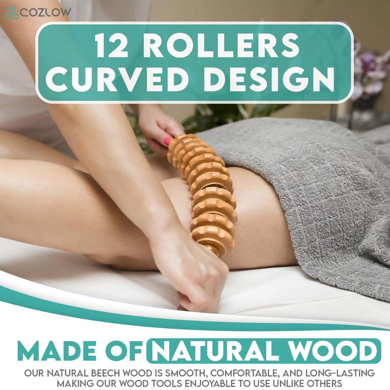 COZLOW 6-in-1 Wood Therapy Massage Tools, Professional Maderoterapia Kit for Body Shaping & Sculpting, Lymphatic Drainage Massage Rollers w Wooden Cup & Scraper for Reducing Cellulite Appearance