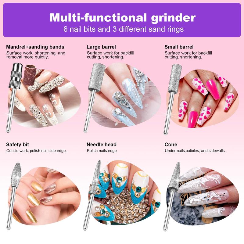 Professional Electric Nail Drill Machine Nails File Electric Nail Drill Kit Low Noise Vibration with 156pcs Sanding Bands for Acrylic Nail Drill Gel Art Remover Polisher Manicure Pedicure