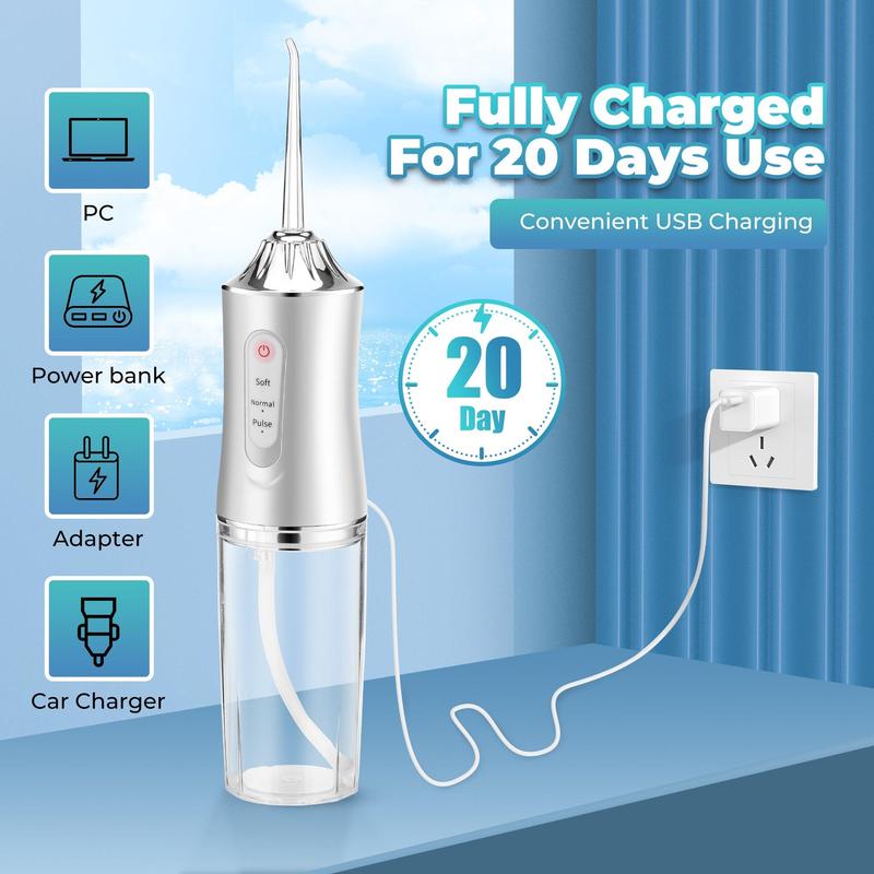 Rechargeable Oral Irrigator, 1 Box Portable Water Flosser with 3 Modes & 4 Replacement Heads, Water Flosser for Travel, Home Braces & Bridge Care for Christmas Gift