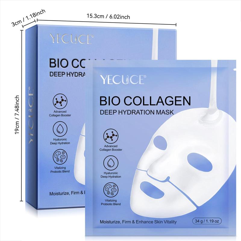 YECUCE Collagen Mask 6 Counts box, Deep Collagen Energy Boosting Mask, Rich in Marine Collagen, Small Molecule Collagen, Sheet Mask, Sleep Mask, Moisturizing, Brightening Skin, Tighten Skin, Tender Skin, Suitable for Most Skin Types