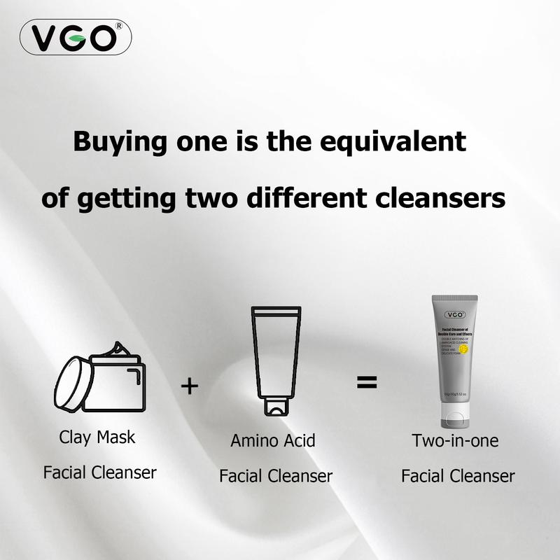 VGO Facial Cleanser of Double Care and Effets 50g All types of skins Cleanse and moisturize-A Cleansing Skincare Gentle Charcoal Coconut Daily Foam Hydrating