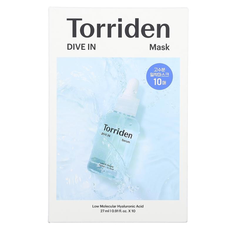 Torriden Dive In, Low Molecular Hyaluronic Acid Beauty Mask, 10 Sheet Mask, 0.91 fl oz (27 ml) Each