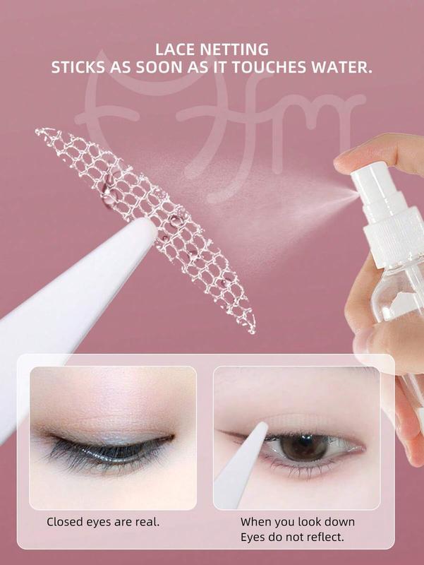 MoFaMeiRen 624pcs Double Eyelid Tape, Invisible Eyelid Tape Lifting Strips & 25ml Spray Bottle, Net Lace Eyelid Stickers, Water-Activated Eyelid Tool For Natural, Traceless, Strong & Long-Lasting Flesh-Coloured Double Eyelids