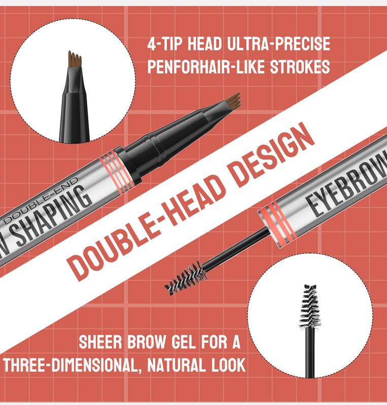 Eyebrow Pencil and Eyebrow Gel 2 in 1,4 Tip Head eyebrow pencil,1.5ml Gel,Easy and Convennient to use,Natural Look Brow,Beauty,All-in-One Brow Tool,Waterproof and sweatproof, Cosmetic